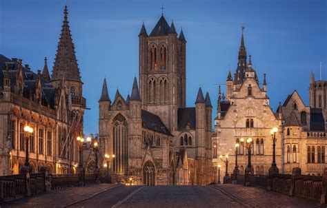 Отпуск без путевки ✪ бельгия: Обои ночь, улица, здания, Бельгия, Гент картинки на ...
