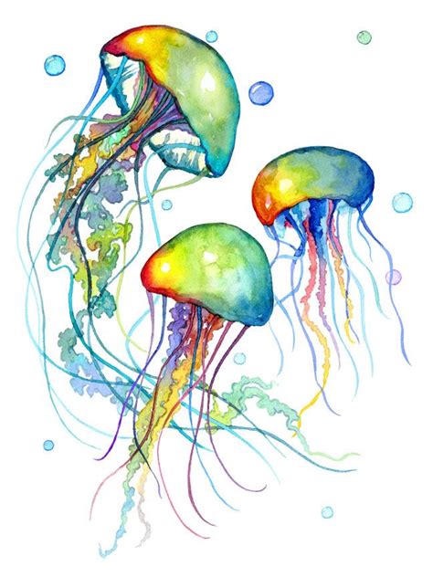 Watercolor Jellyfish Jellyfish Art Watercolor Jellyfish Art