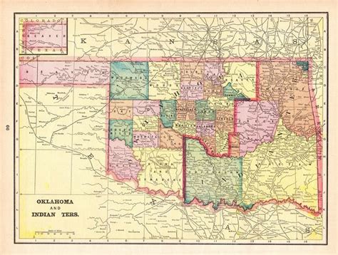1901 Antique Oklahoma Map Indian Territory Map Of Oklahoma Etsy Map