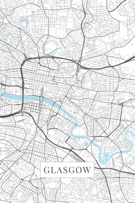 Mapa de Glasgow white ǀ Mapas de ciudades y mapas mundiales para tu pared