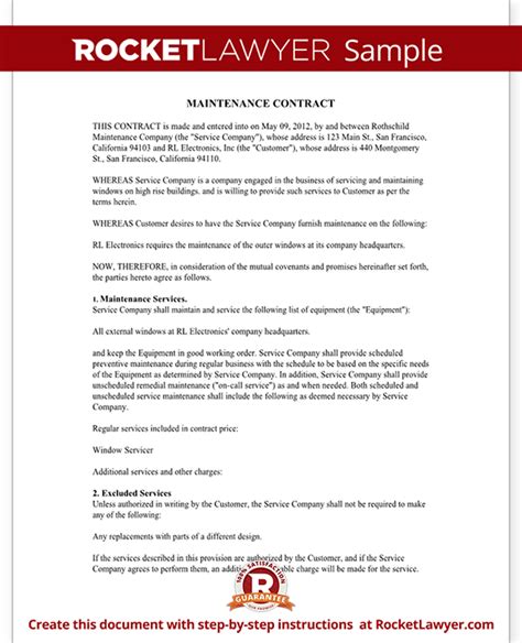 Maintenance Contract Maintenance Service Contract Template With Sample