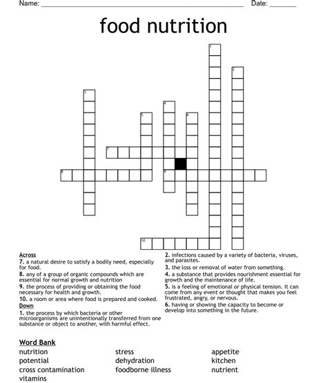 Nutrition Crosswords Word Searches Bingo Cards Wordmint