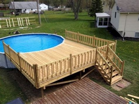 Large pool deck half surround continuing with our round above ground pool deck plans, we have the large pool deck half surround. 111 Clever Ways DIY Above Ground Pool Ideas On a Budget ...