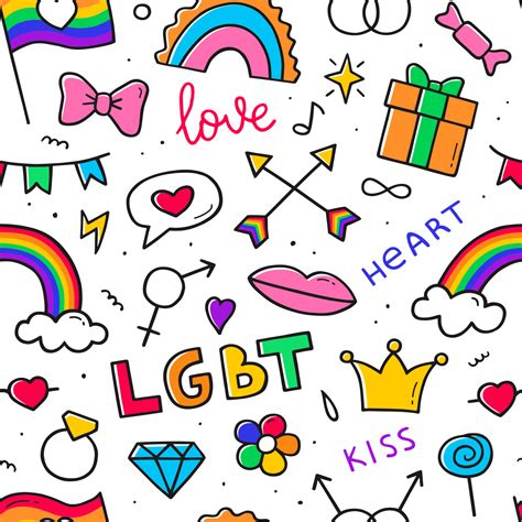 Doodle Lgbt Colorido Sem Costura Padrão Em Cores Esboço Abstrato