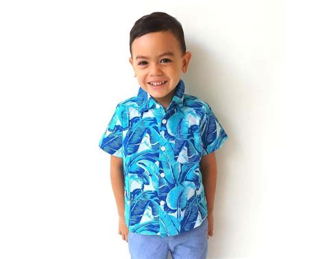 Boy Button Up Shirt Blue Tropical Tiny Tots Kids
