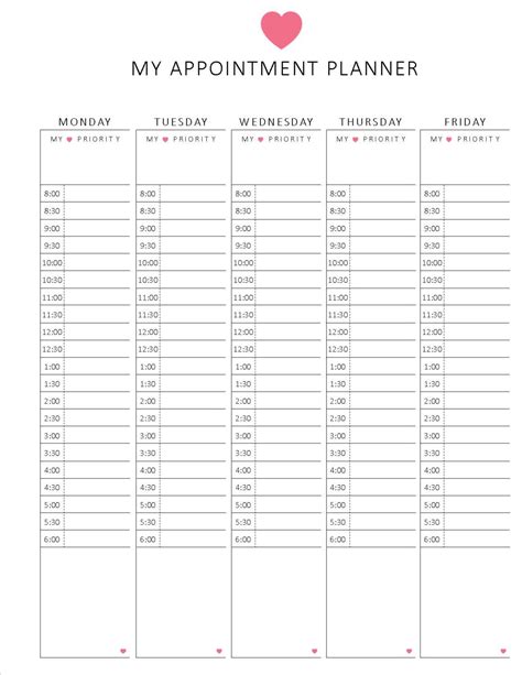 Weekly Appointment Planner Hourly Format By Lizzieloucreations