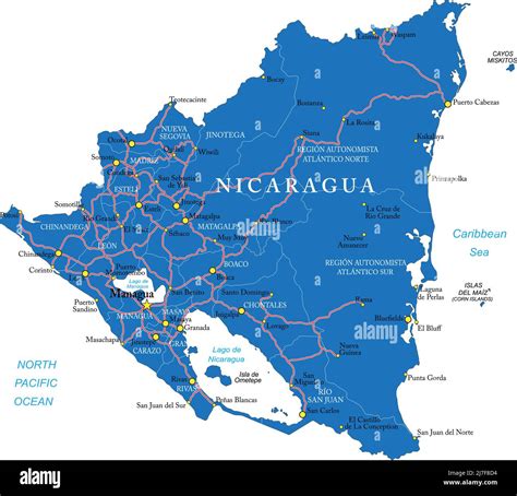 Mapa De Nicaragua Y Sus Carreteras Fotografías E Imágenes De Alta