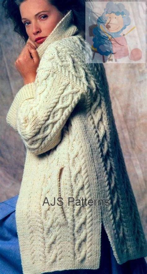 pdf knitting pattern cabled aran jacket or coat 34 42 etsy ireland sweater coat knitting