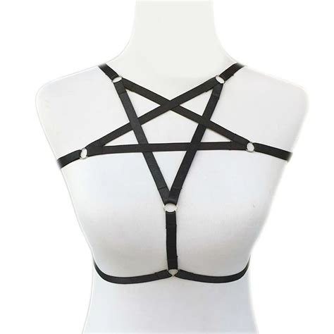 Sexy Girls Women Goth Gothic Elastic Band Pentagram Star Harness Body Cage Bra Bondage Harness