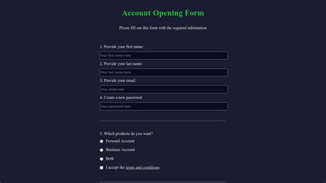 Codepen Account Opening Form