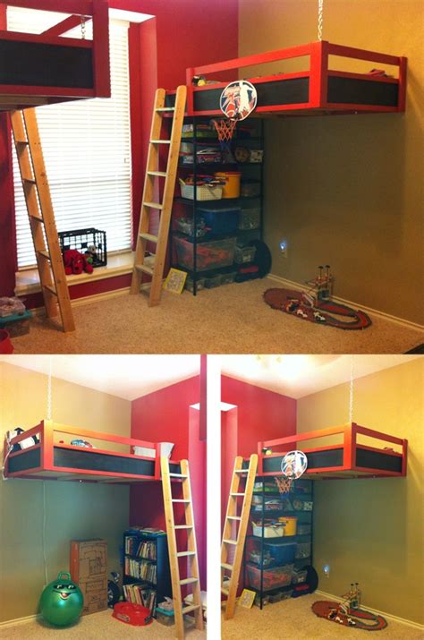 A suspended ceiling, often referred to as a drop ceiling, is functional as well as cost effective. Bunk beds suspended from the ceiling and attached to the ...