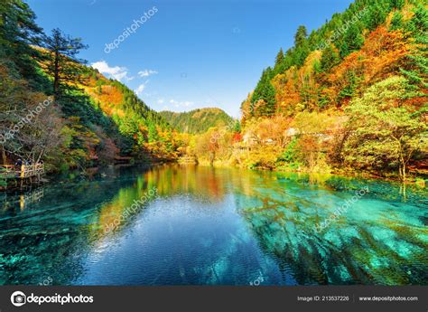 Amazing View Five Flower Lake Multicolored Lake Wooded Mountains