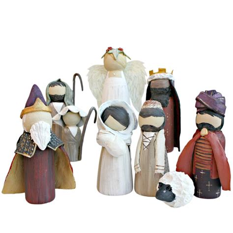 Full Christmas Nativity Peg Doll Set Mary Joseph Jesus Etsy