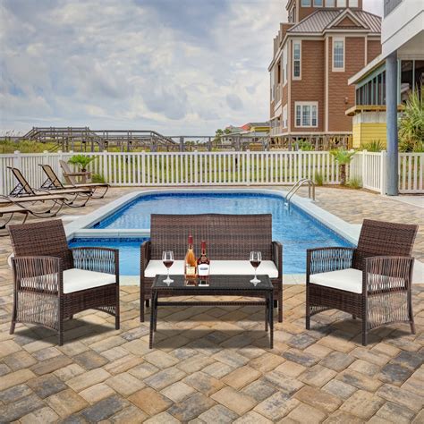 Americana wicker bistro table and chairs set | plowhearth. Wicker Outdoor Wicker Bistro Set, 4 Pieces Outdoor Wicker ...