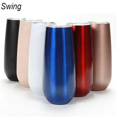 Wine Cup Champagne Beer 6oz With Lids Termos Stemless Flute Rose Gold