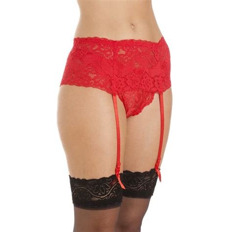 Red Silky Wide Lace Ribbon Strap Suspender Belt
