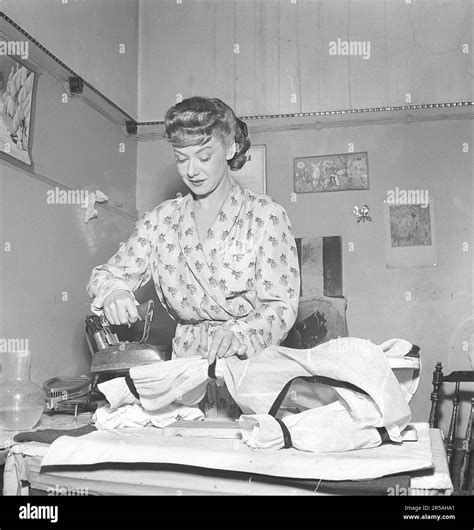 Ironing In The 1950s A Woman Seen Ironing Her Clothes She Is Actress Sonja Wigert 1913 1980