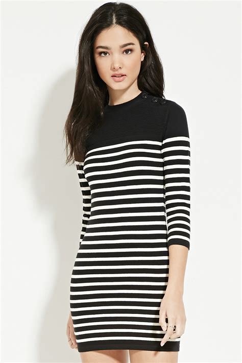 Forever 21 Striped Sweater Dress In Black Lyst