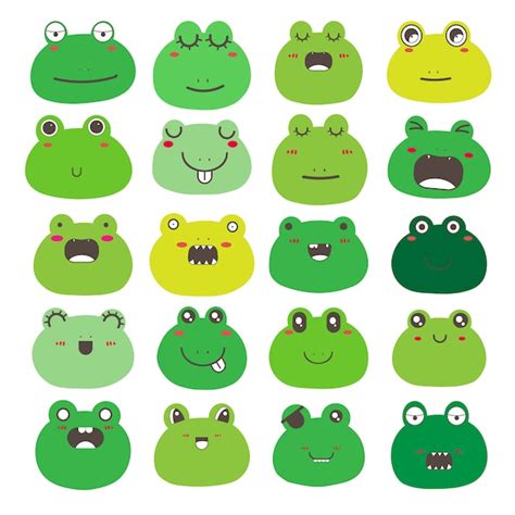 Premium Vector Set Of Frog Face Emoticons Cute Frog Character Design