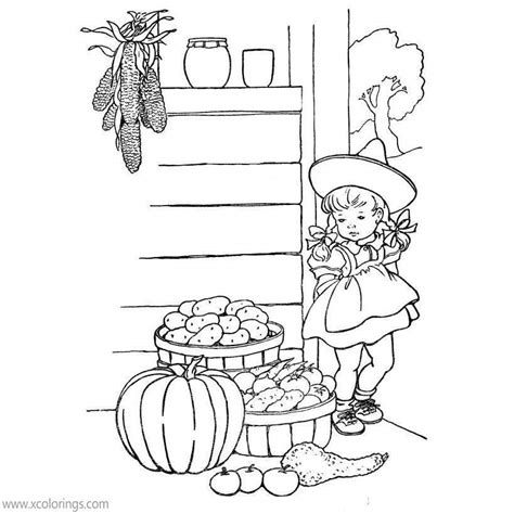 Pilgrim Coloring Pages Thanksgiving Harvest - XColorings.com