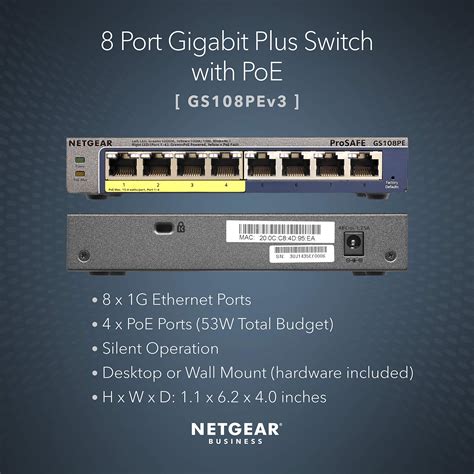 Netgear 8 Port Poe Gigabit Ethernet Plus Switch Gs108pev3 Managed