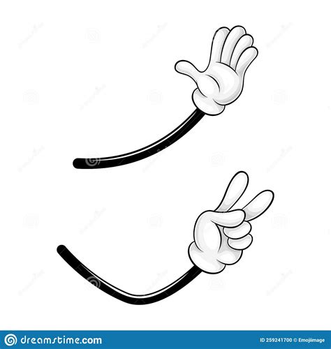 Cartoon Hand In White Glove Gesturing Waving And Showing V Sign Vector