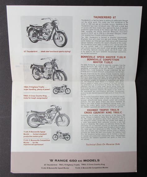 Vintage 1962 Triumph Motorcycle Brochure Thunderbird Bonneville Tr6sc