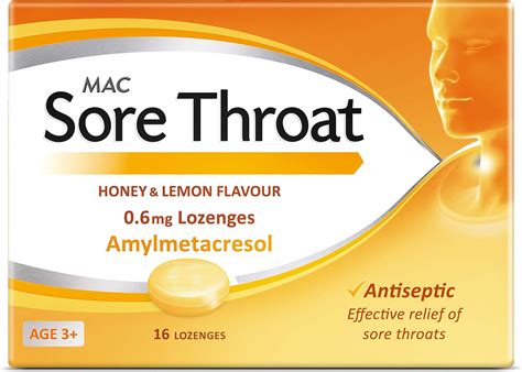 mac sore throat honey and lemon flavour lozenges pack of 6 total 96 uk health