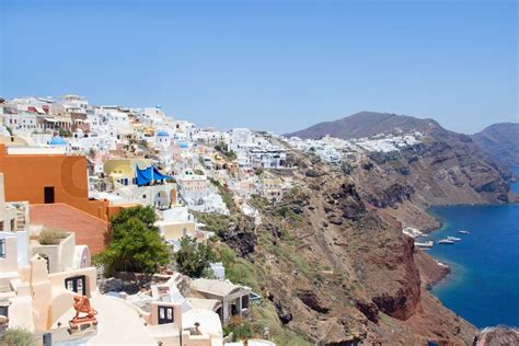 Panoramabild Oia Dorf Auf Der Insel Santorini Stock Bild Colourbox