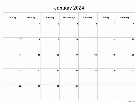 Free Blank Calendar January 2024 Printable Online