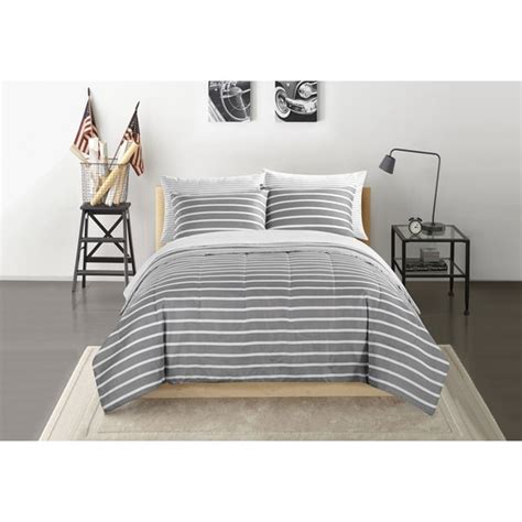 Shop Grey And White Striped Bed In A Bag Bedding Set Free Shipping