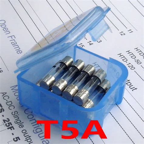 10 Pcslot T5a 250v 5 X 20mm Slow Blow Glass Tube Fuse Ul Vde Rohs