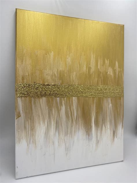 Gold Glitter Wall Art Acrylic Paint Canvas Chunky Glitter Etsy