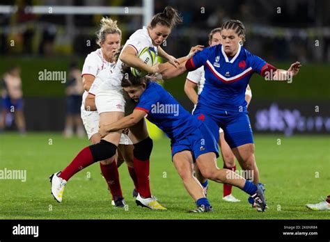 Englands Emily Scarratt Is Tackled During The Womens Rugby World Cup Pool C Match At Northland