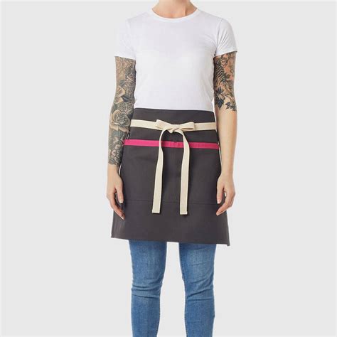 Lucky Accomplice Collection Short Waist Apron Charcoal W Hot Pink Webbing