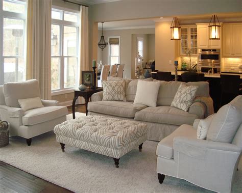 Neutral Living Room With Overstuffed Beige Sofa Beige