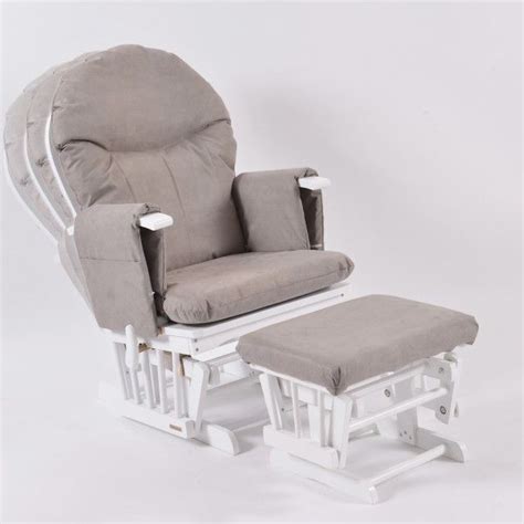 Habebe Glider Chair & Stool – White Wood & Grey Washable Covers + Brake