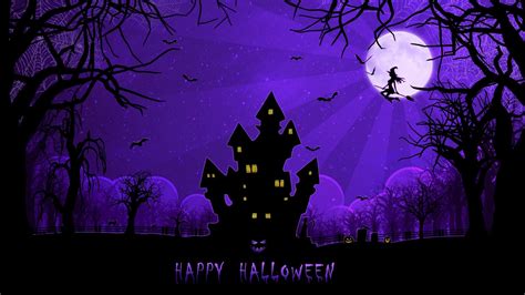 Download Happy Halloween Witch Moon Night Purple Holiday Halloween Hd