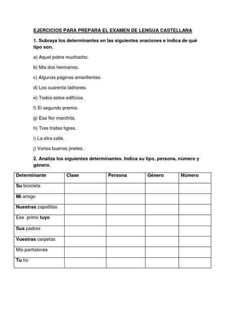 Ejercicios Para El Examen De Lengua Castellana 1º Eso Lingüística