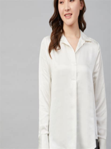 Buy Marks And Spencer Women Off White Solid Satin Shirt Style Top Tops