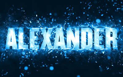 Download imagens Feliz Aniversário Alexander k luzes azuis de neon nome Alexander criativo