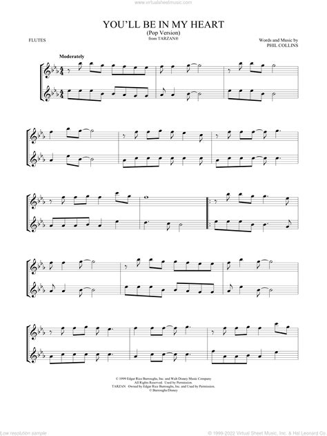 Youll Be In My Heart Pop Version From Tarzan Sheet Music For Two