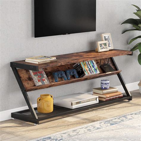 Tribesigns Tv Stand Rustic Entertainment Center With Mesh Shelves For
