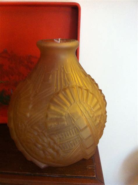Antiques Atlas Large Art Deco Amber Vase In Frosted Glass