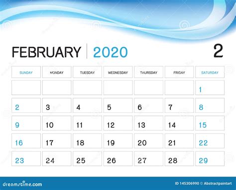 En Febrero De 2020 Plantilla Del Año Vector 2020 Diseño Del