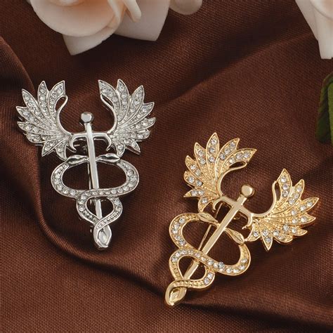 Promotion Gold Silver Caduceus Wings Brooch Magic Staff Pin With Zircon