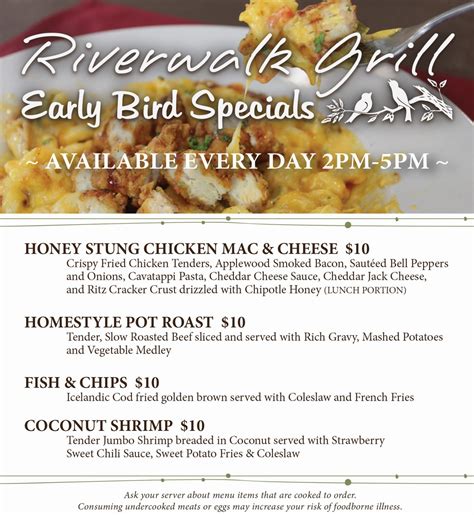 Early Bird Menu - Riverwalk Place Resort & Spa