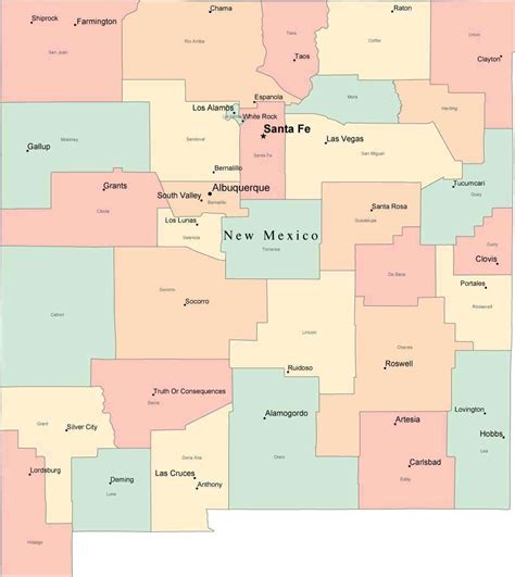 Multi Color New Mexico Map With Counties Capitals And Major Cities