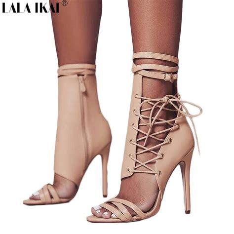 Lala Ikai Platform Shoes Women Gladiator Sandals Summer Sexy Party Pu Leather High Heel Ankle