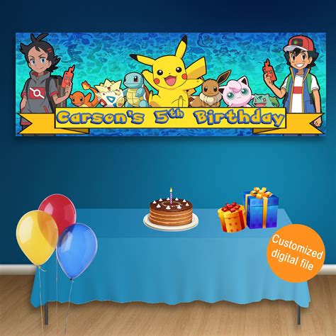 Pokemon Journeys Birthday Banner Pokemon Backdrop Pokemon Party